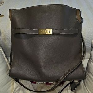 TORY BURCH Woman's Lee Raziwill large handbag grey/purple and blue suade